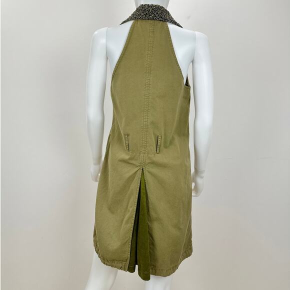 Diesel Dress Beaded Collar Grunge Punk Khaki Utility Glam Rock Zip Y2K Small - Picture 4 of 16
